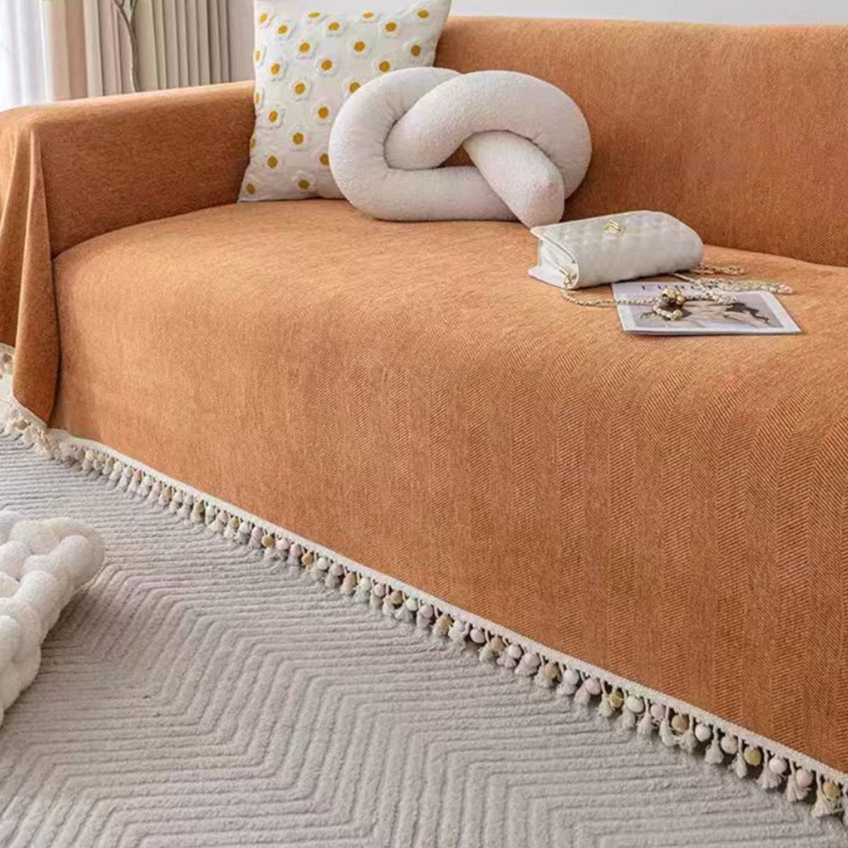 Herringbone Tassel Sofa Cover — Boho Style, Pet Friendly 7