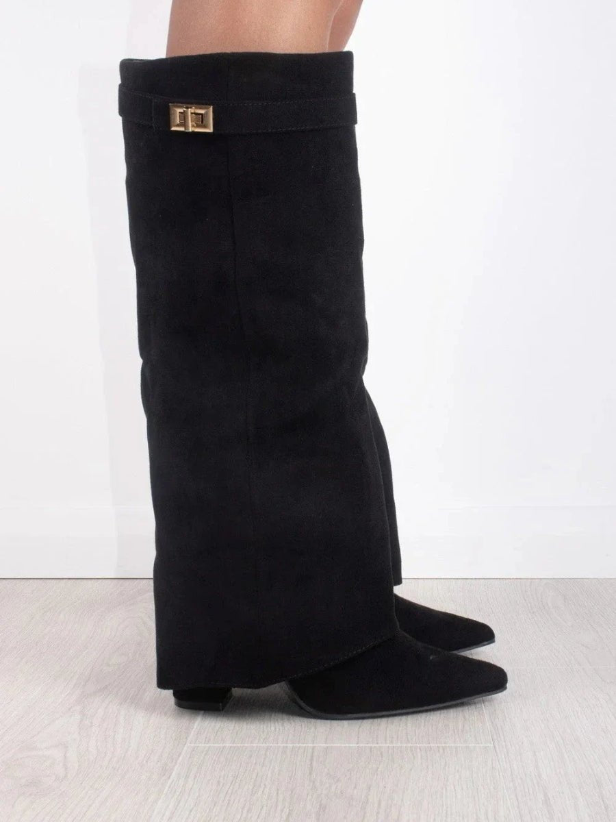 Suede-Look Ankle Boots Gold Hardware Detail — Block Heel 4