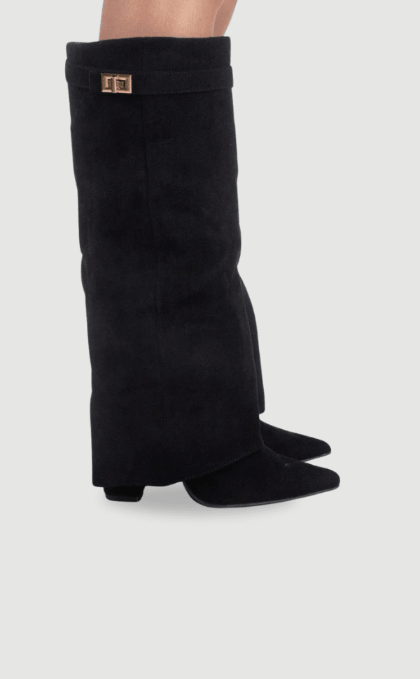 Suede-Look Ankle Boots Gold Hardware Detail — Block Heel 2