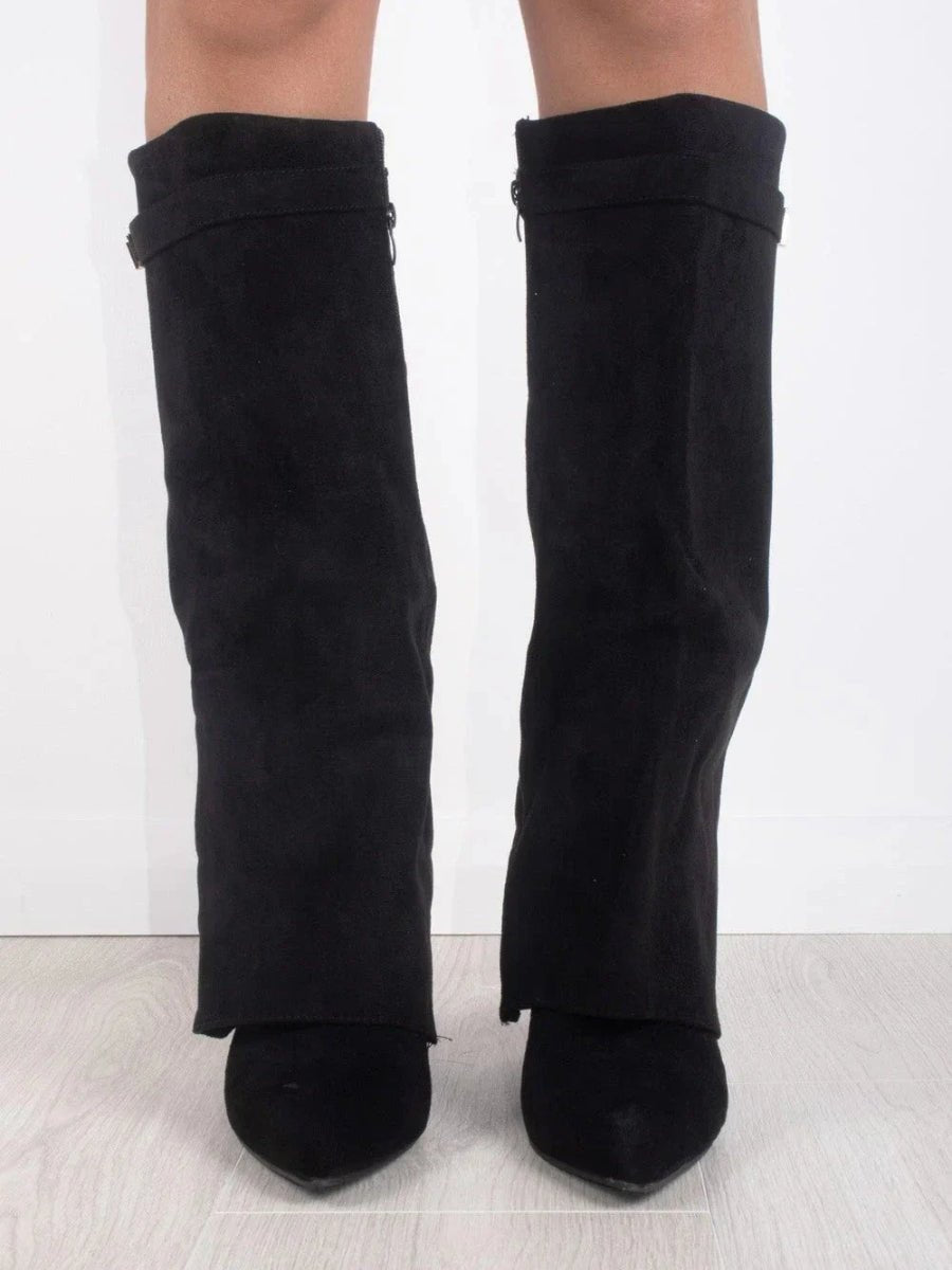 Suede-Look Ankle Boots Gold Hardware Detail — Block Heel 6