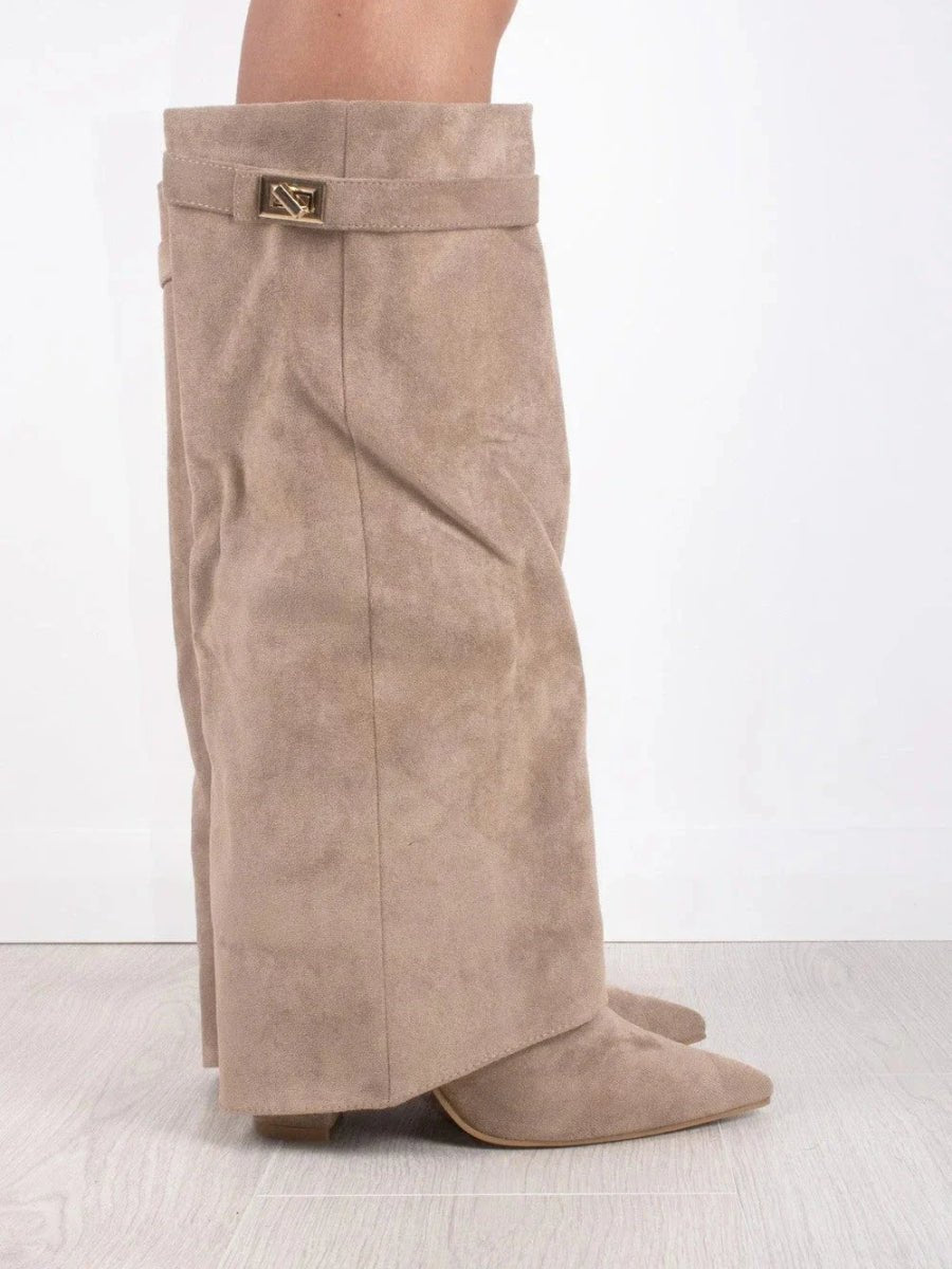 Suede-Look Ankle Boots Gold Hardware Detail — Block Heel 11