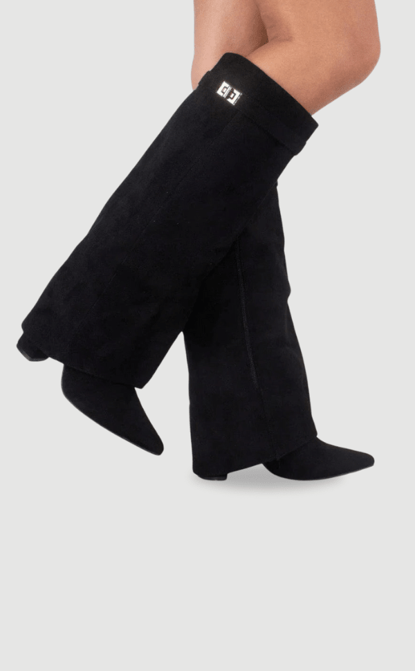 Suede-Look Ankle Boots Gold Hardware Detail — Block Heel 3
