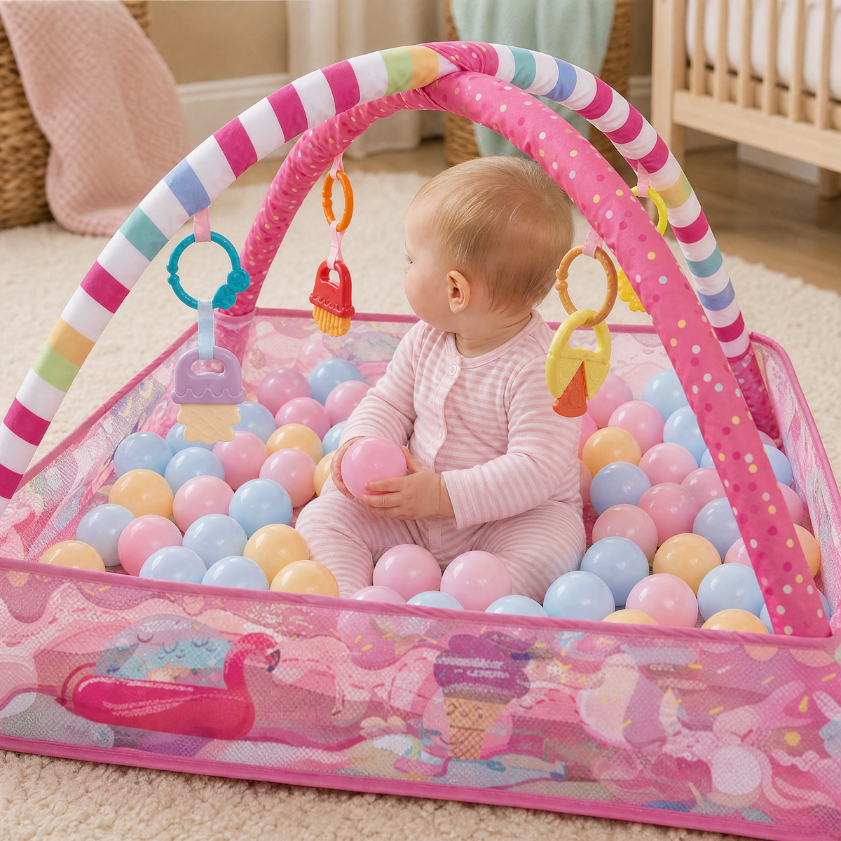 Baby Play Mat Activity Gym with Ball Pit & Hanging Toys 3