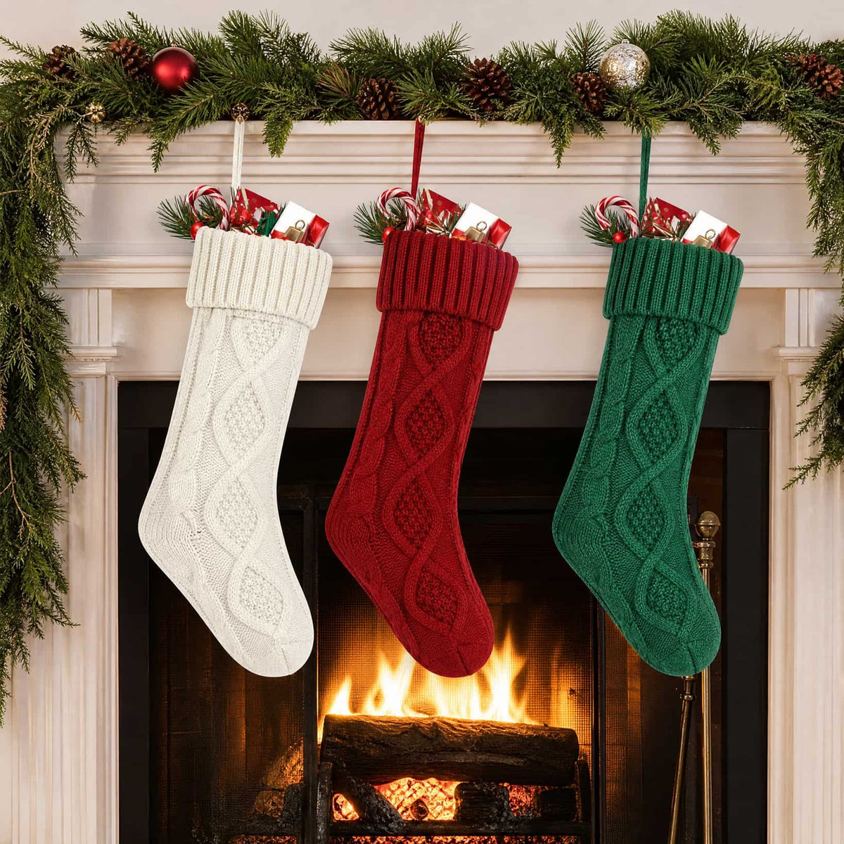 Large Cable-Knit Christmas Stocking 46 cm — Festive Decor 2