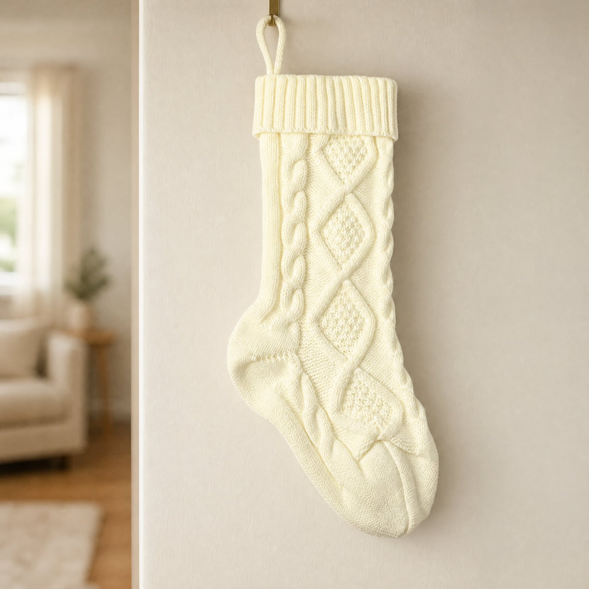 Large Cable-Knit Christmas Stocking 46 cm — Festive Decor 6
