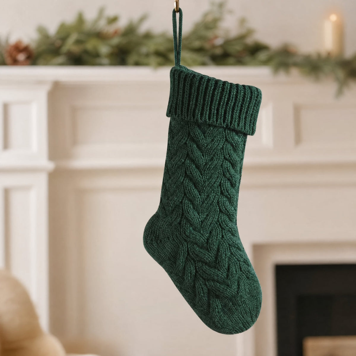 Cable Knit Polyester Christmas Stocking — 37 cm, 4 Colours 1