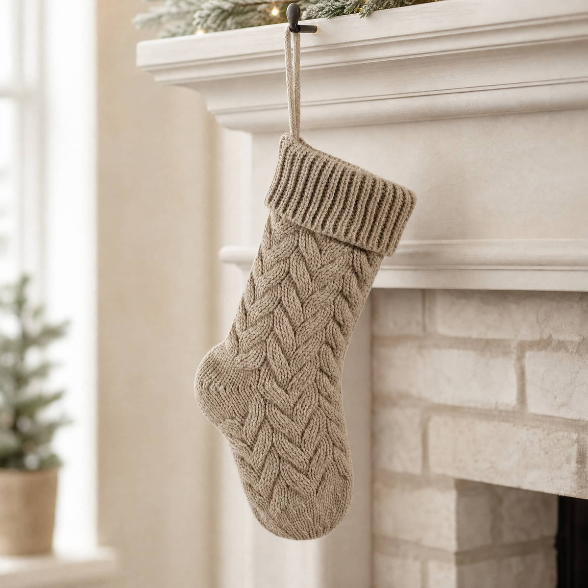 Cable Knit Polyester Christmas Stocking — 37 cm, 4 Colours 10