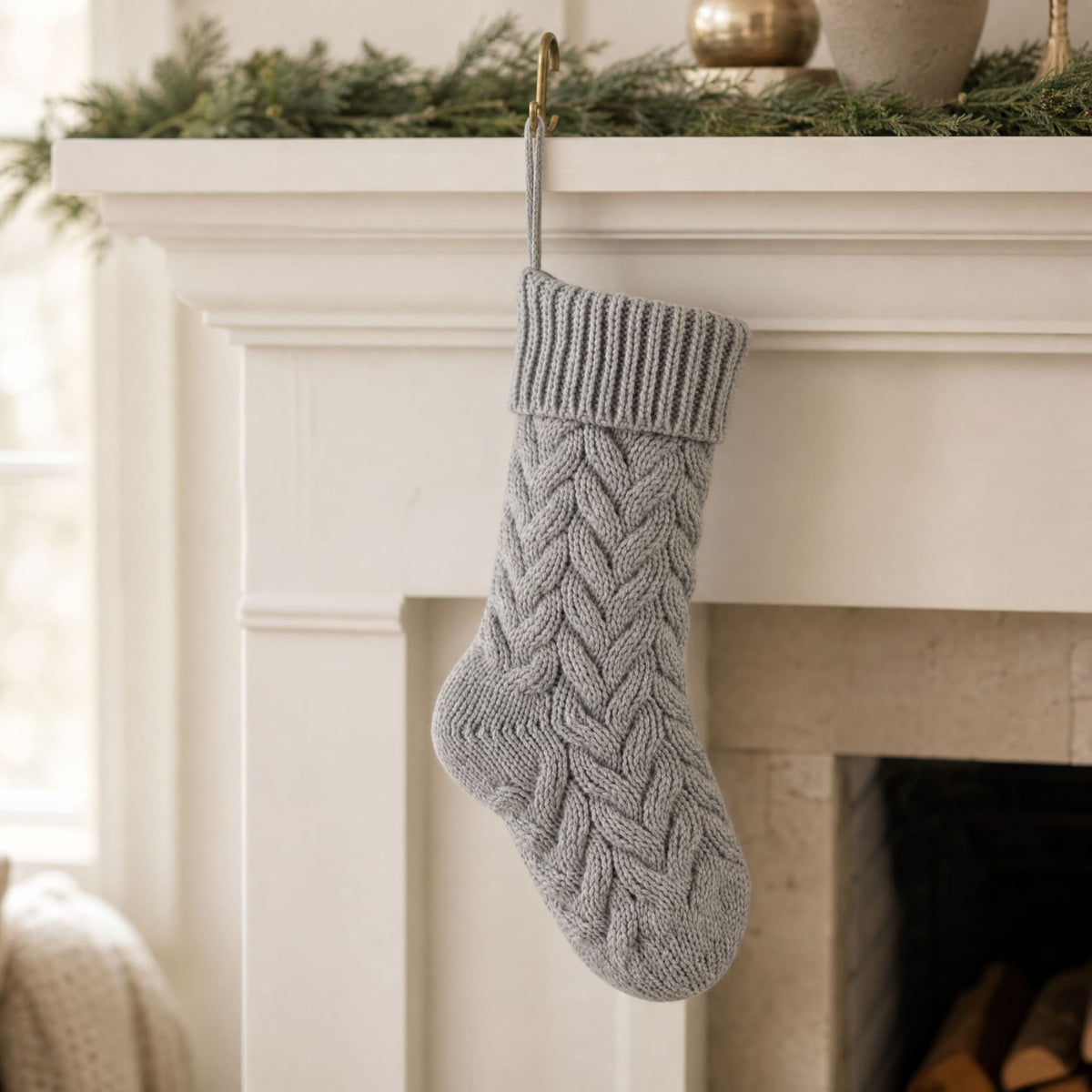 Cable Knit Polyester Christmas Stocking — 37 cm, 4 Colours 11