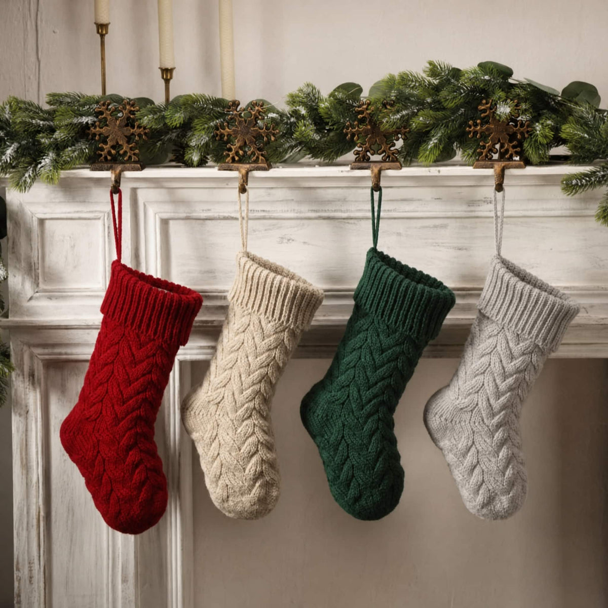 Cable Knit Polyester Christmas Stocking — 37 cm, 4 Colours 2