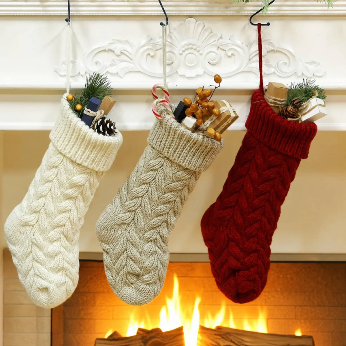 Cable Knit Polyester Christmas Stocking — 37 cm, 4 Colours 4