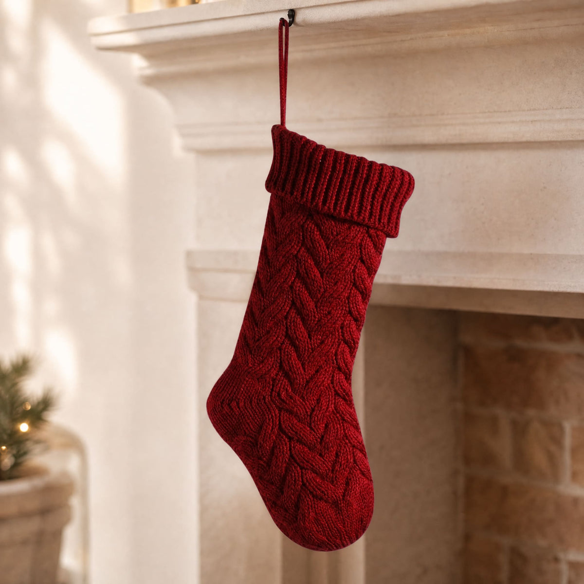 Cable Knit Polyester Christmas Stocking — 37 cm, 4 Colours 8