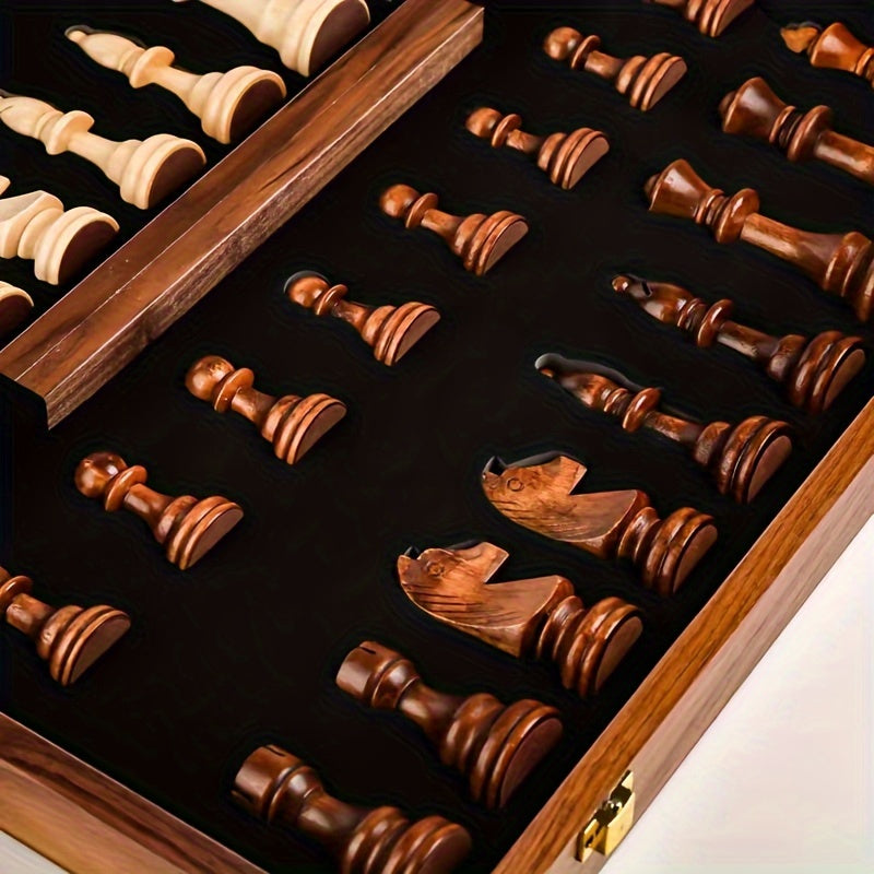 Folding Walnut Chess Set — Hand-Carved Weighted Pieces 4