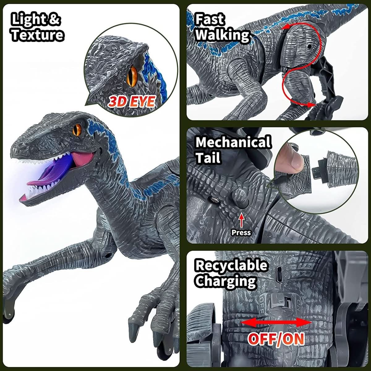 Dinosaur Toy with Lights & Sounds — Interactive Velociraptor 4