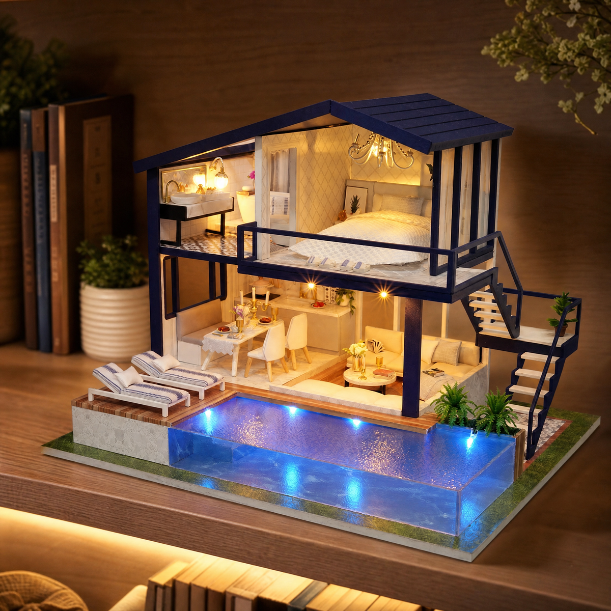 Dollhouse DIY Kit with LED Lights — Miniature Assembly Set 5