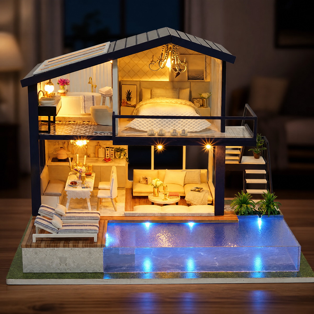 Dollhouse DIY Kit with LED Lights — Miniature Assembly Set 3