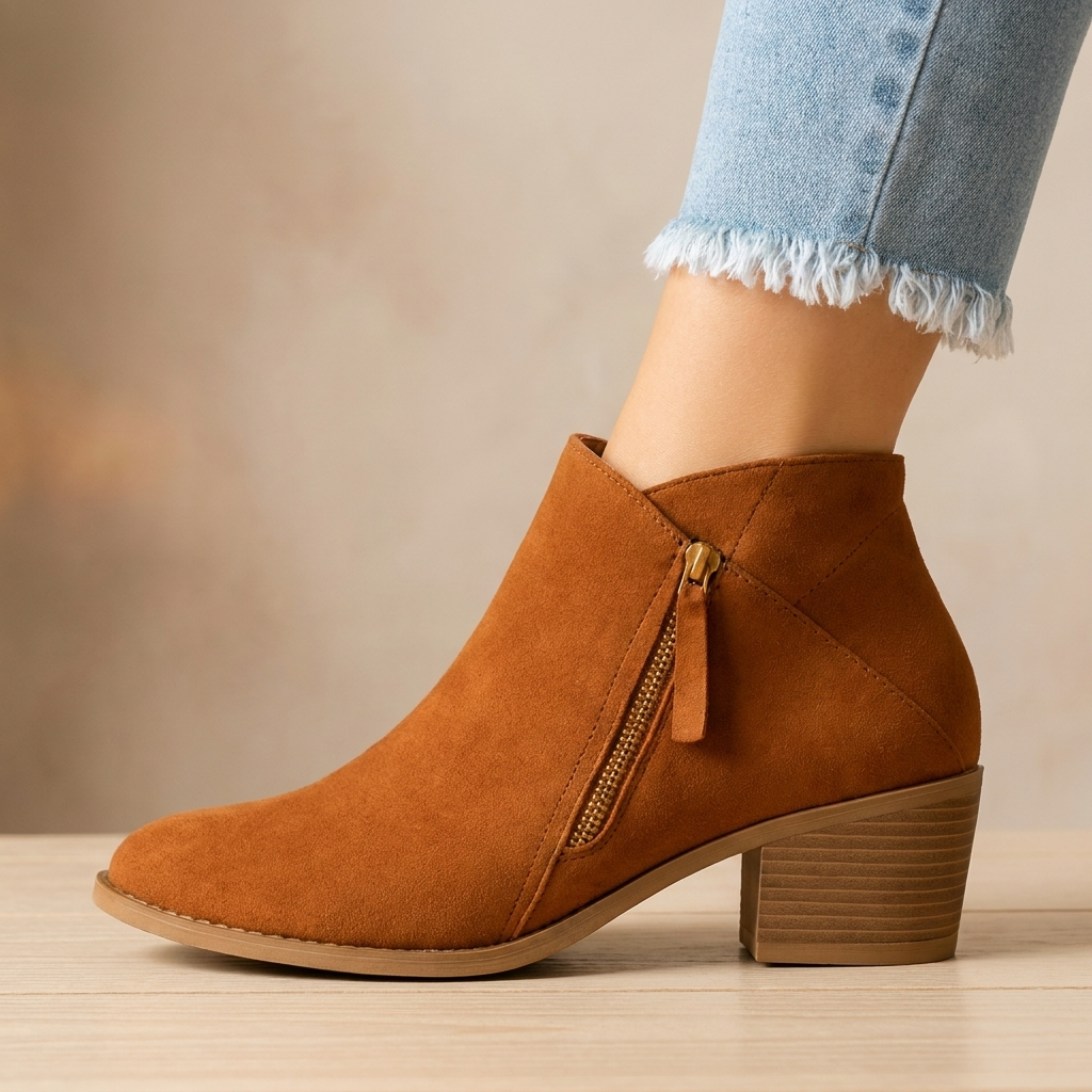Women's Block Heel Ankle Boots — Pointed Toe Side Zip 4