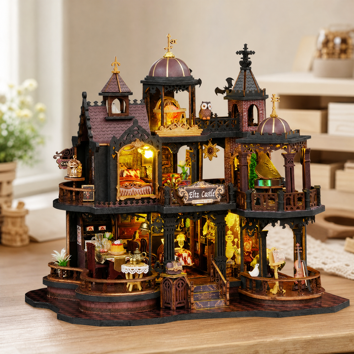 Dollhouse DIY Kit with LED Lights — Miniature Assembly Set 13