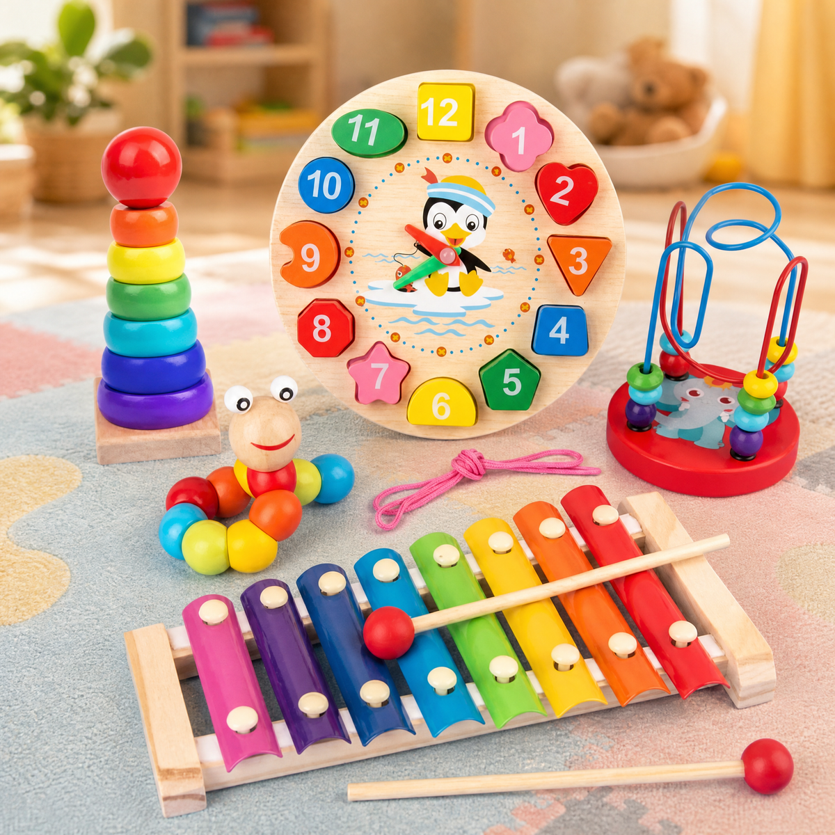 Montessori Toys 5-in-1 Wooden Set — Baby from 6 Months 1