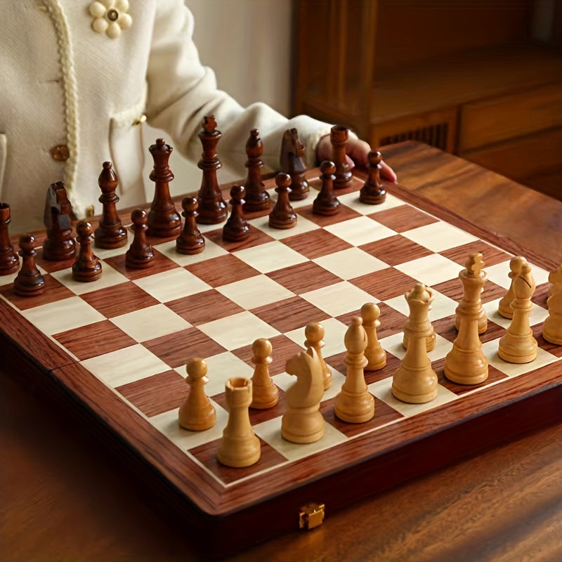 Folding Walnut Chess Set — Hand-Carved Weighted Pieces 5