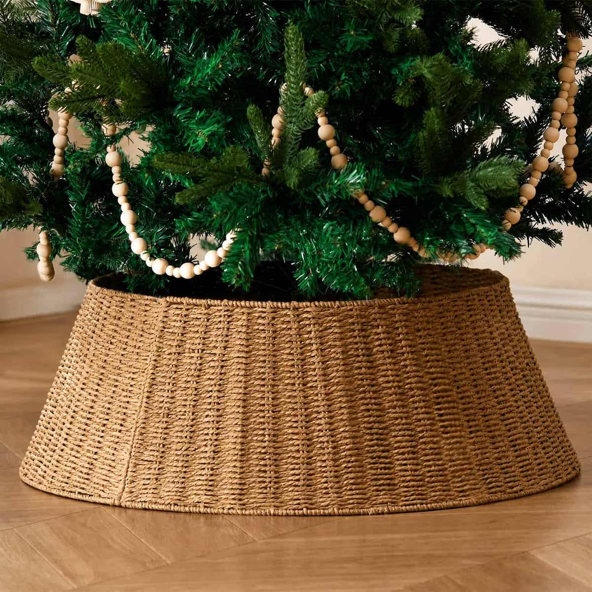 Woven Rattan Christmas Tree Collar — One Size Fits 5–9 ft Trees 1