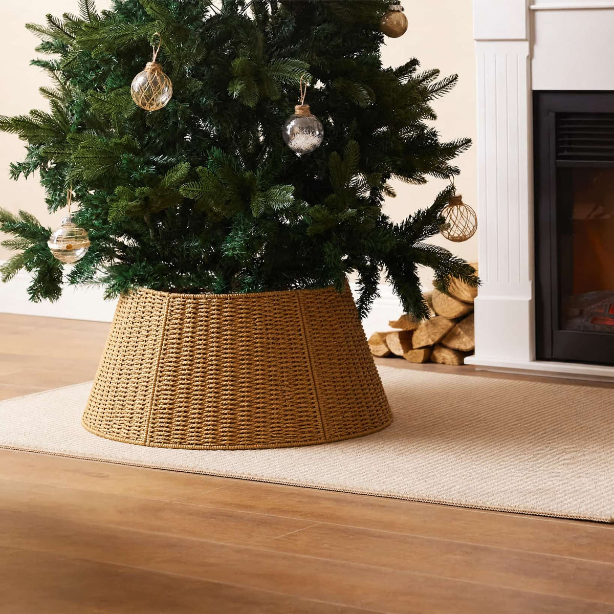 Woven Rattan Christmas Tree Collar — One Size Fits 5–9 ft Trees 2