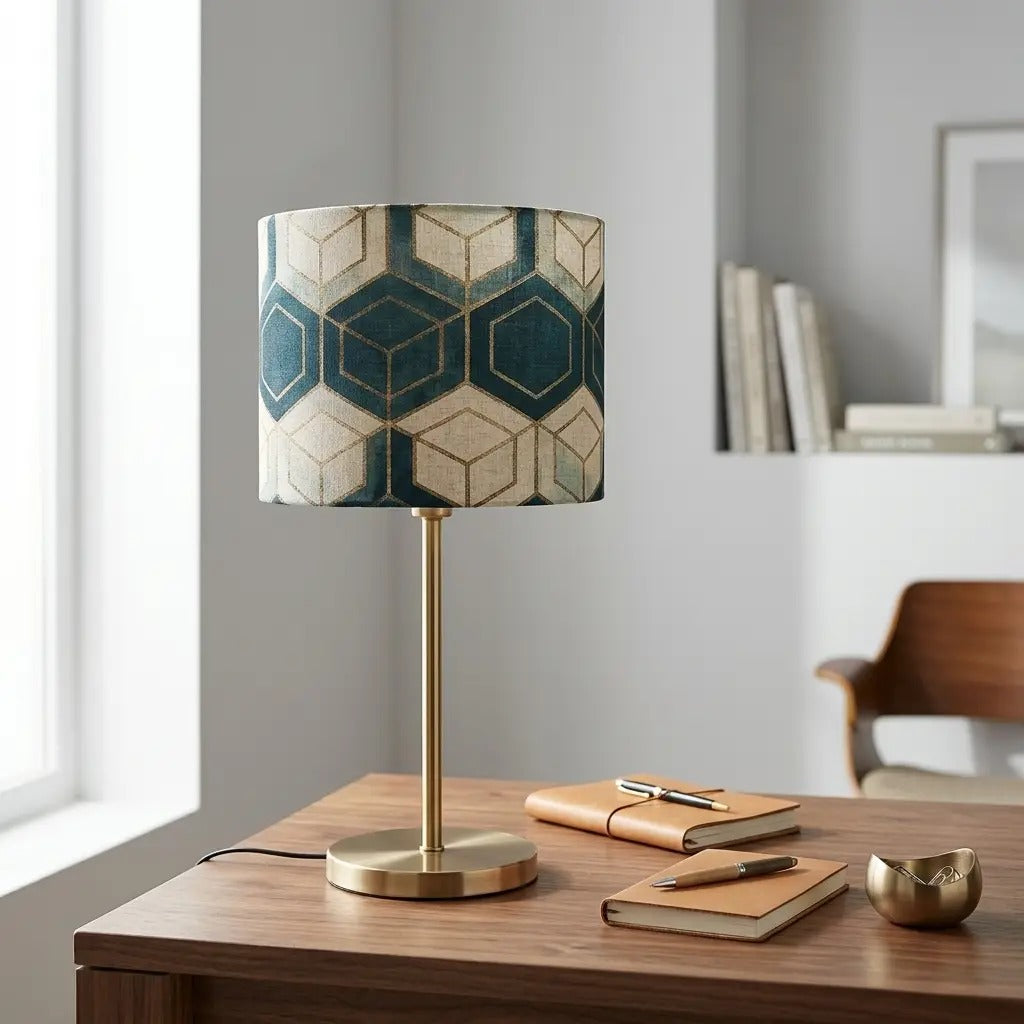 GeoLumi | Geometric Pattern Table Lamp with Brass Metal Base