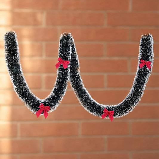 Christmas Tinsel Garland 2m — Snow-Tipped Dark Green PVC 1
