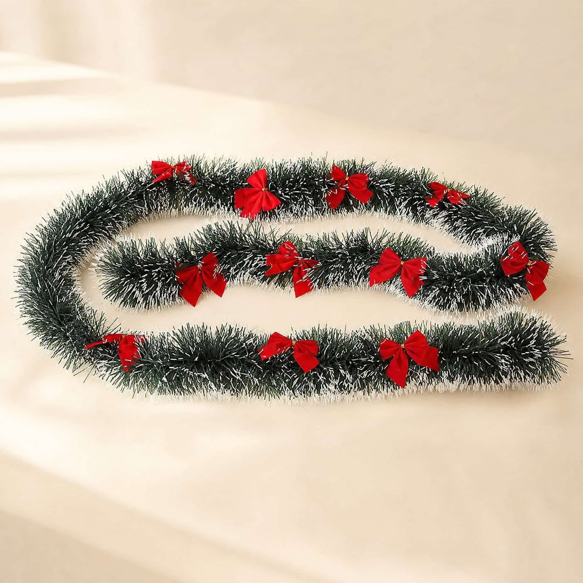 Christmas Tinsel Garland 2m — Snow-Tipped Dark Green PVC 10
