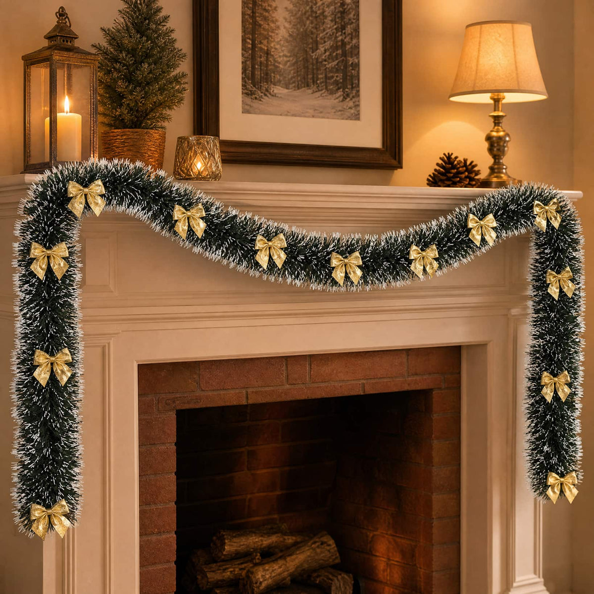 Christmas Tinsel Garland 2m — Snow-Tipped Dark Green PVC 5