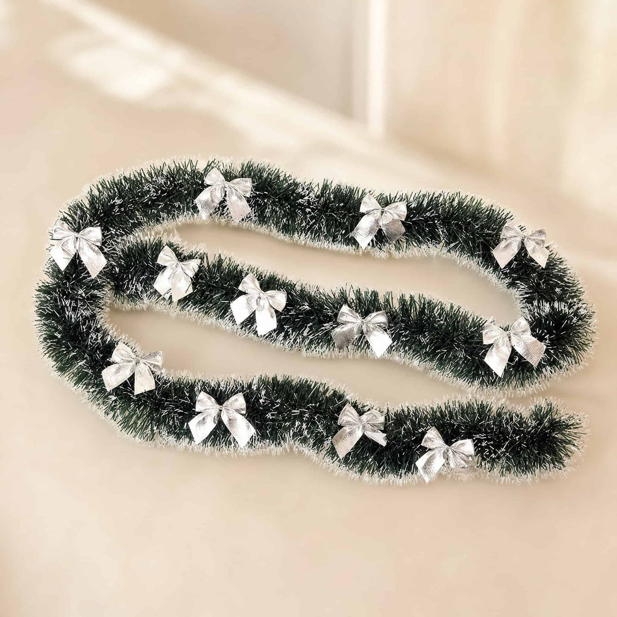 Christmas Tinsel Garland 2m — Snow-Tipped Dark Green PVC 8