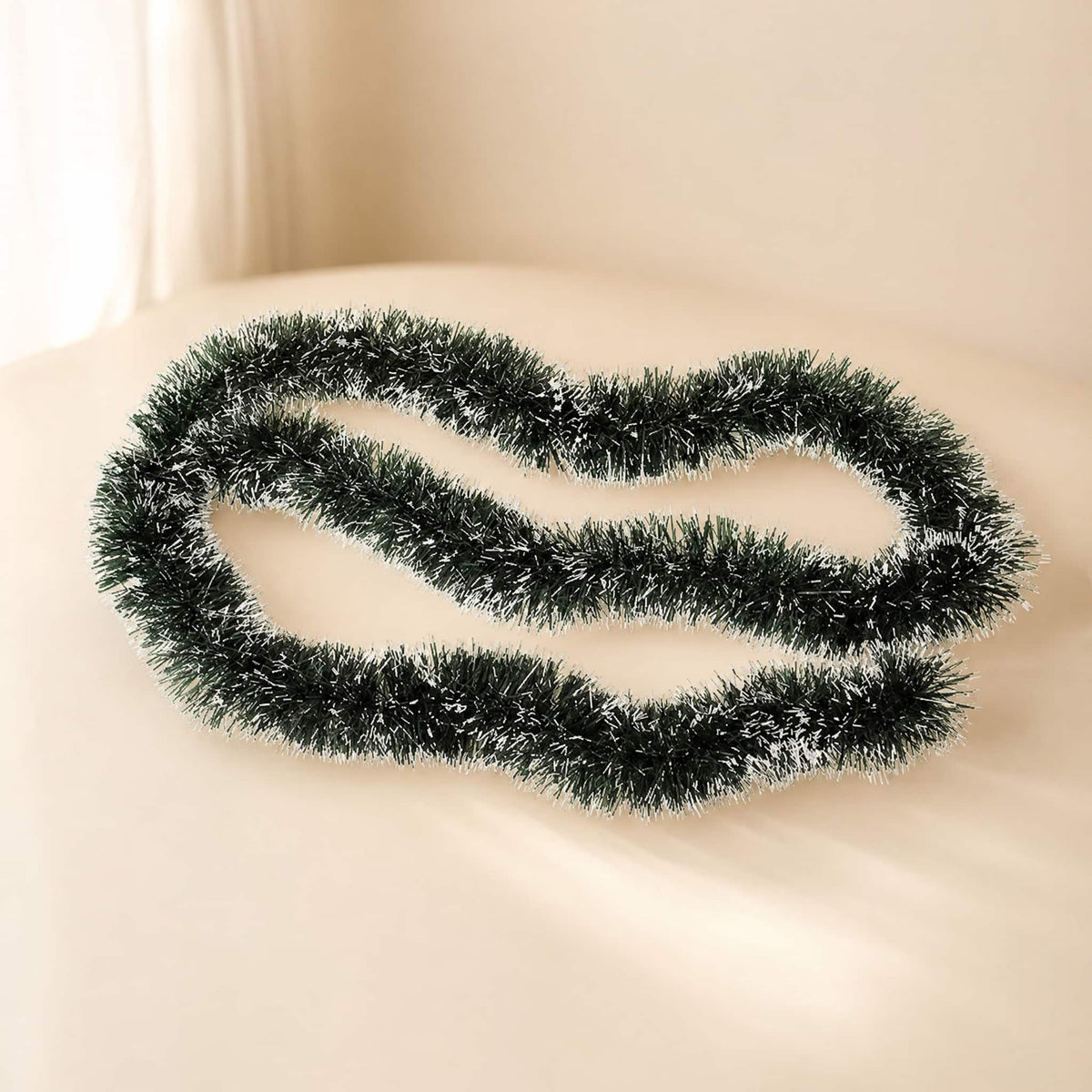 Christmas Tinsel Garland 2m — Snow-Tipped Dark Green PVC 9