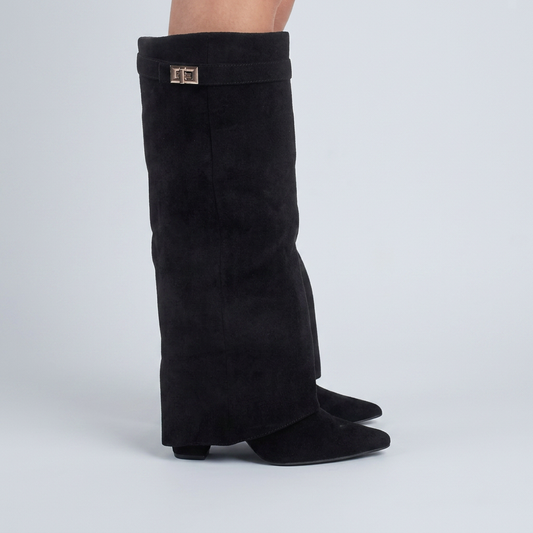Suede-Look Ankle Boots Gold Hardware Detail — Block Heel 1