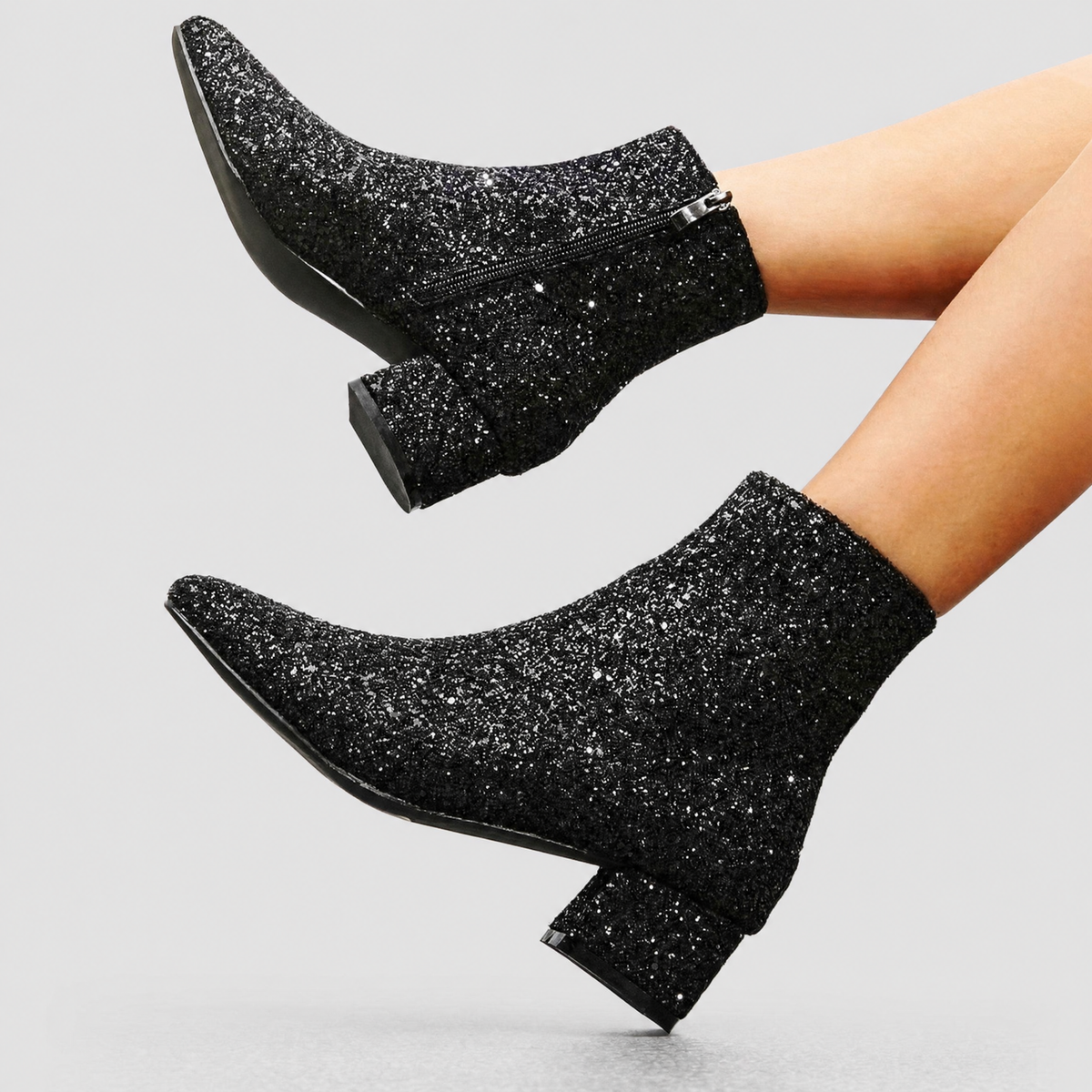 Women's Glitter Block Heel Ankle Boots — Party Evening Footwear 1