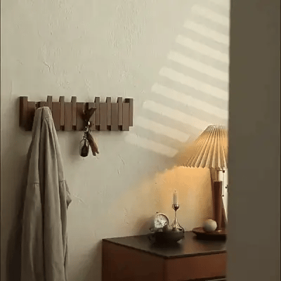 Piano Key Wooden Wall Coat Rack — Walnut & Beech Hook 12