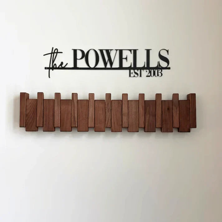 Piano Key Wooden Wall Coat Rack — Walnut & Beech Hook 2