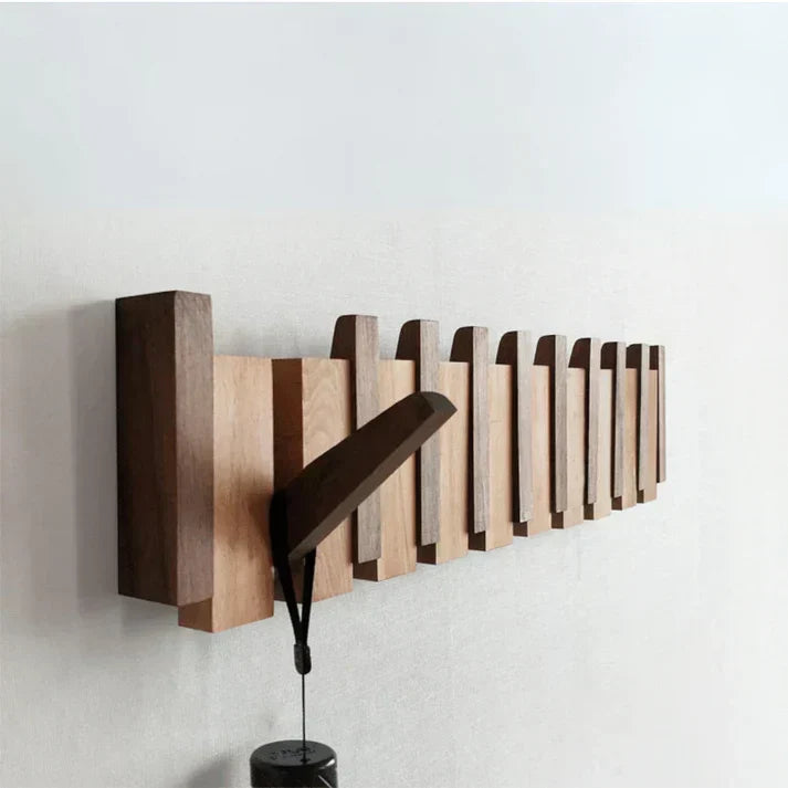 Piano Key Wooden Wall Coat Rack — Walnut & Beech Hook 3