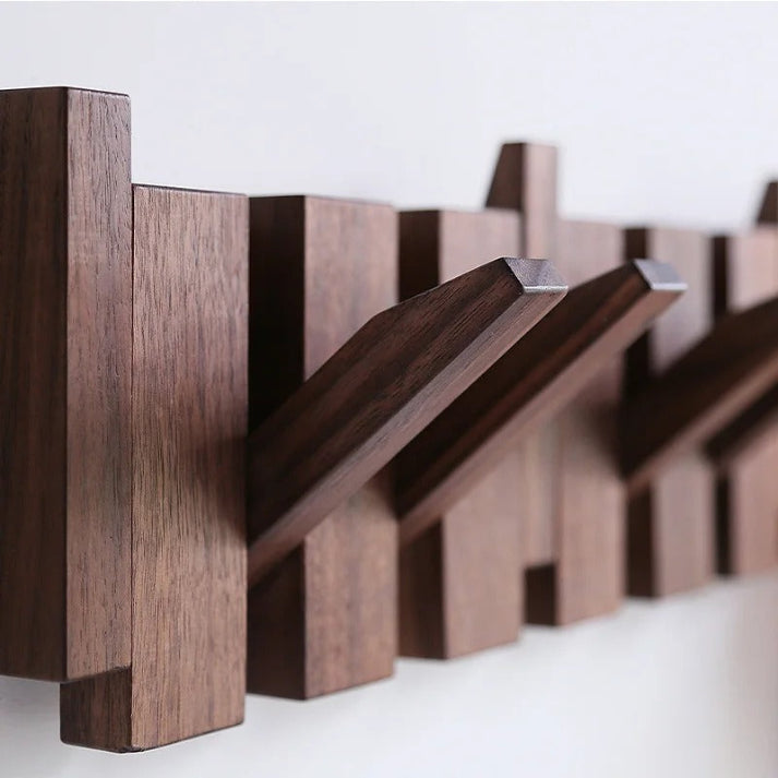 Piano Key Wooden Wall Coat Rack — Walnut & Beech Hook 4