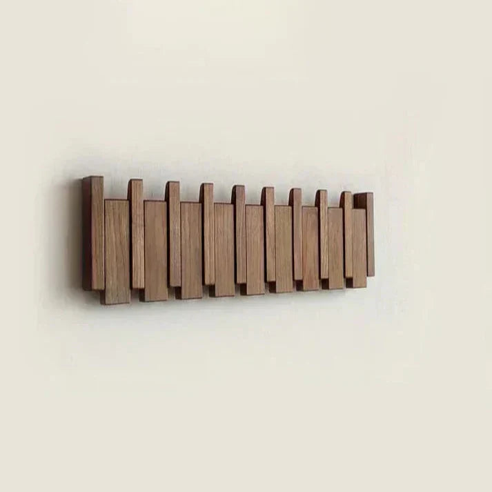 Piano Key Wooden Wall Coat Rack — Walnut & Beech Hook 5