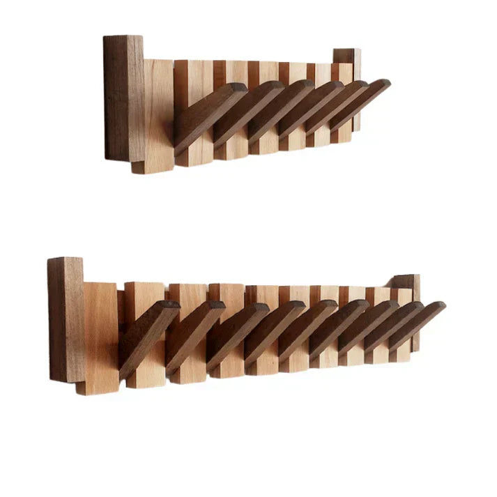Piano Key Wooden Wall Coat Rack — Walnut & Beech Hook 8