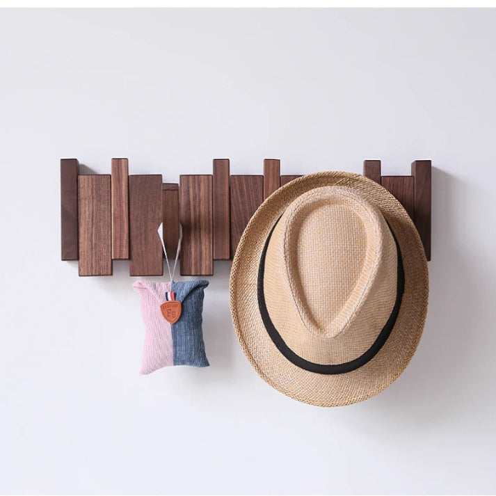 Piano Key Wooden Wall Coat Rack — Walnut & Beech Hook 9