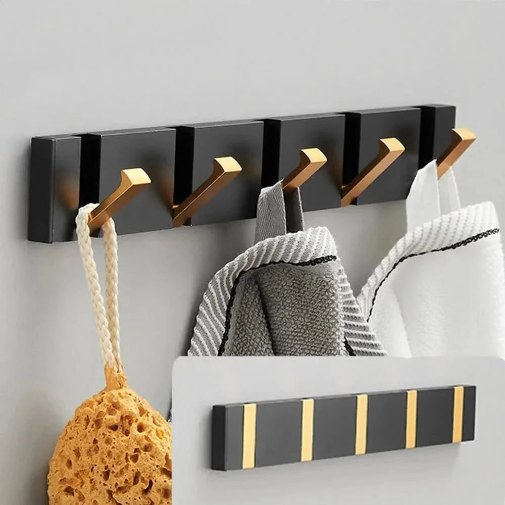 Foldable Wall Hook Rail — Aluminium, 2–6 Hooks, Gold or Black 2