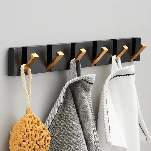 Foldable Wall Hook Rail — Aluminium, 2–6 Hooks, Gold or Black 14