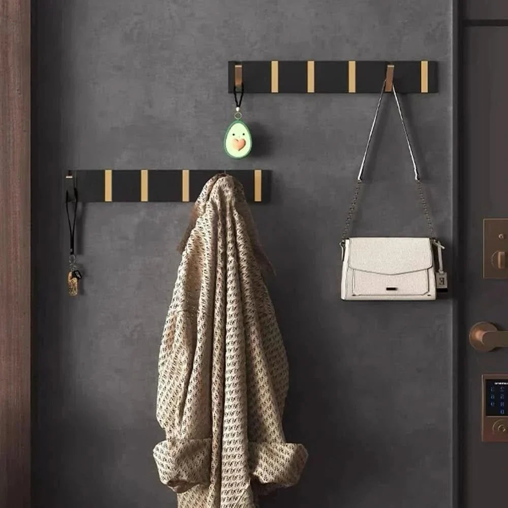 Foldable Wall Hook Rail — Aluminium, 2–6 Hooks, Gold or Black 4