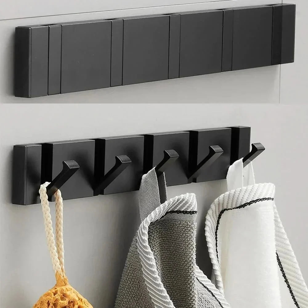 Foldable Wall Hook Rail — Aluminium, 2–6 Hooks, Gold or Black 6