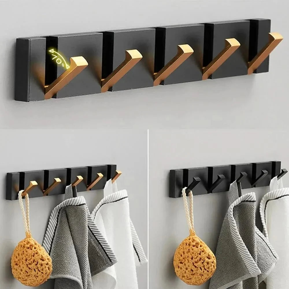 Foldable Wall Hook Rail — Aluminium, 2–6 Hooks, Gold or Black 5