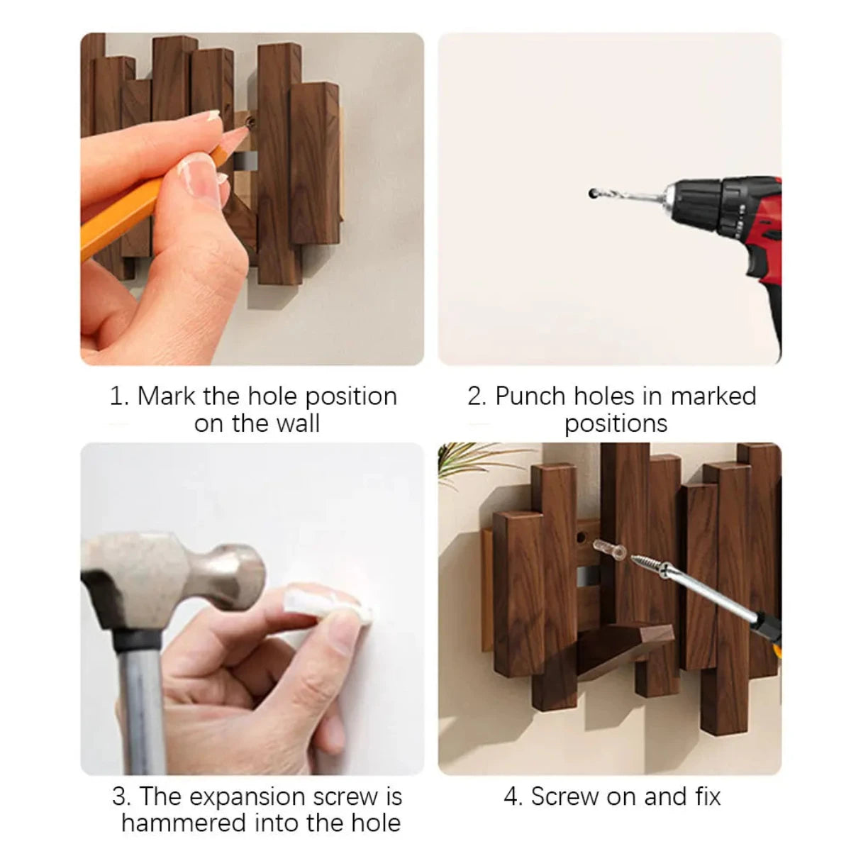 Piano Key Wall Coat Rack — Solid Walnut or Beech Wood 7