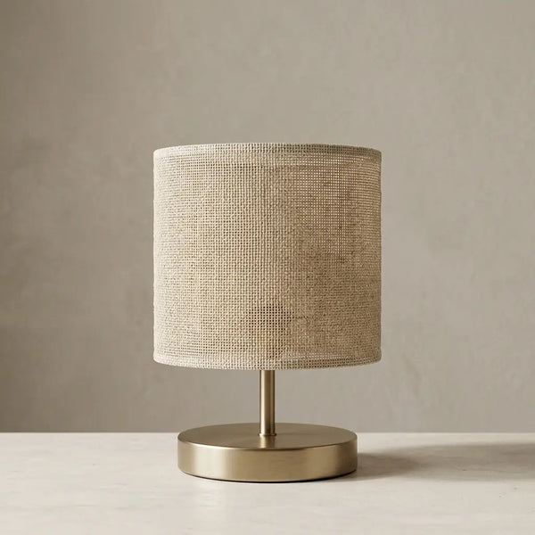 LinenGlow | Natural Fabric Table Lamp with Brass Base & Cylinder Shade