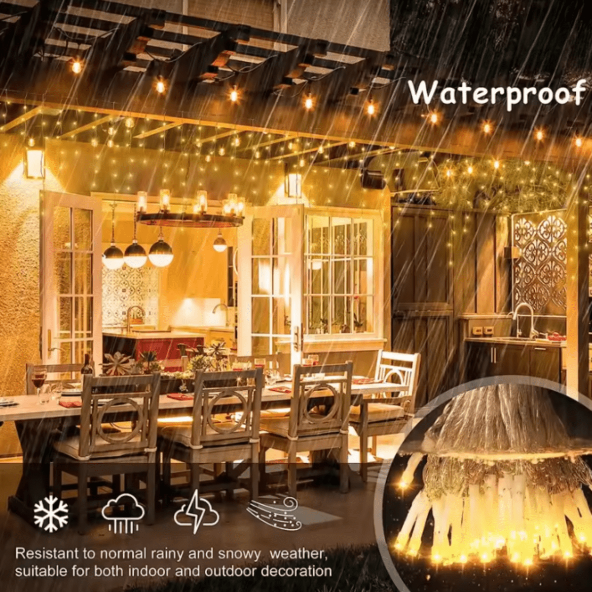 LED Garden Curtain Lights — 96 LEDs, IP44, 8 Modes, 4m Wide 2