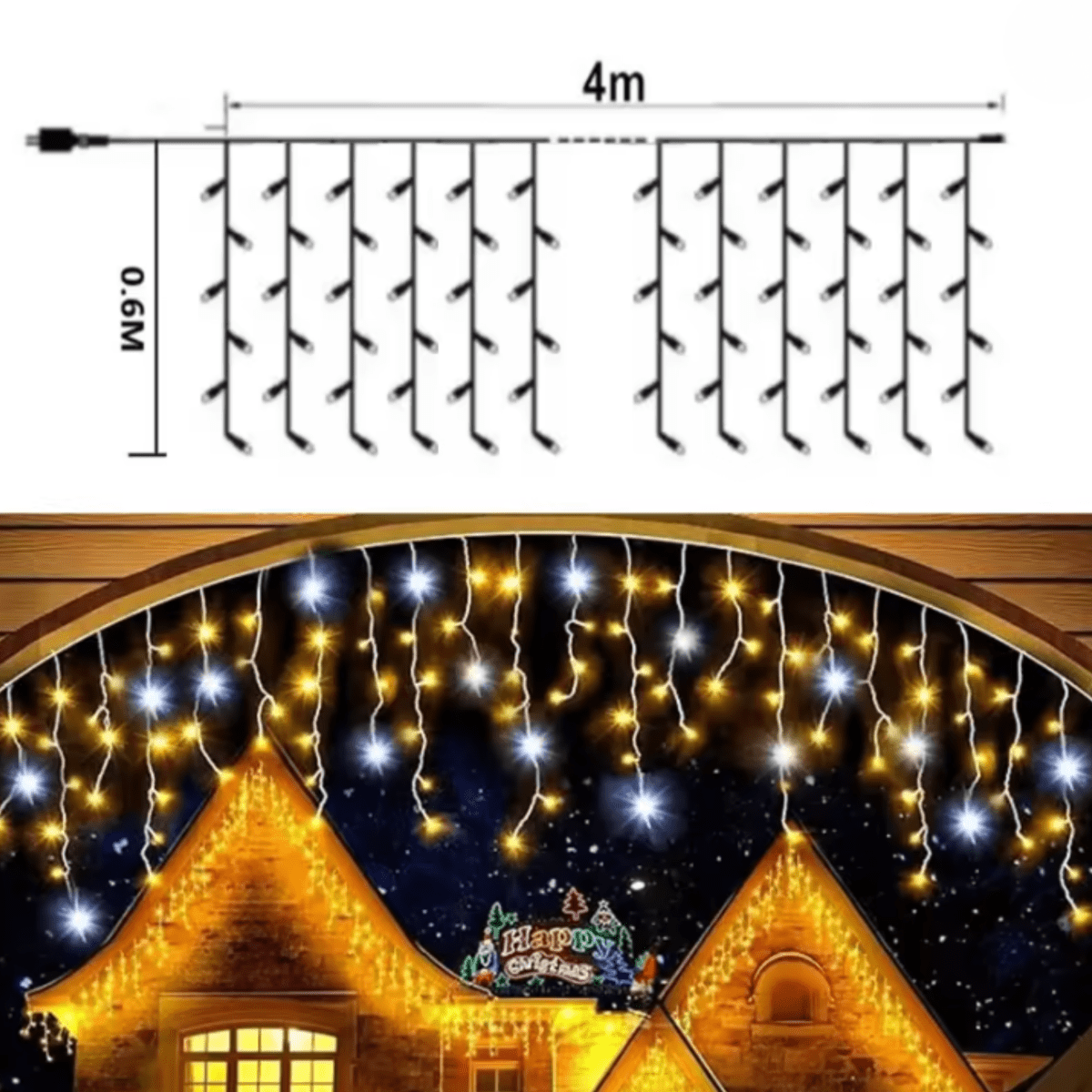 LED Garden Curtain Lights — 96 LEDs, IP44, 8 Modes, 4m Wide 6