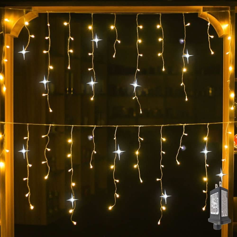 LED Garden Curtain Lights — 96 LEDs, IP44, 8 Modes, 4m Wide 5